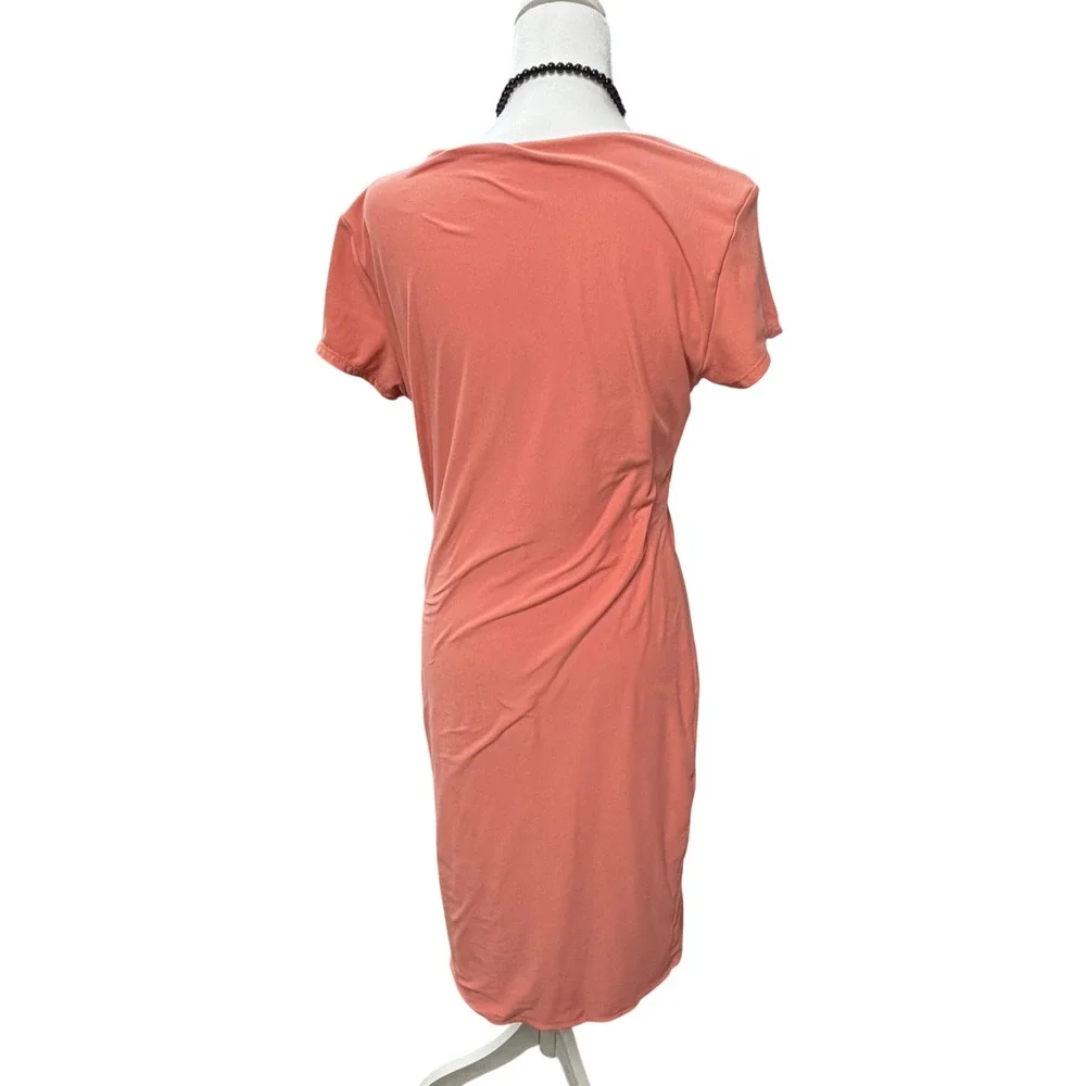 Coral Peach V-Neck T-Shirt Midi Dress Large Casual Comfy Stretch Spring - Picture 3 of 6